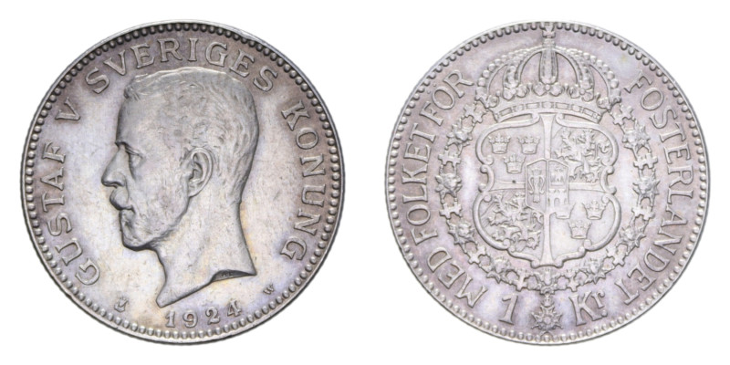 SVEZIA GUSTAF V 1 KRONA 1924 AG. 7,52 GR. qSPL