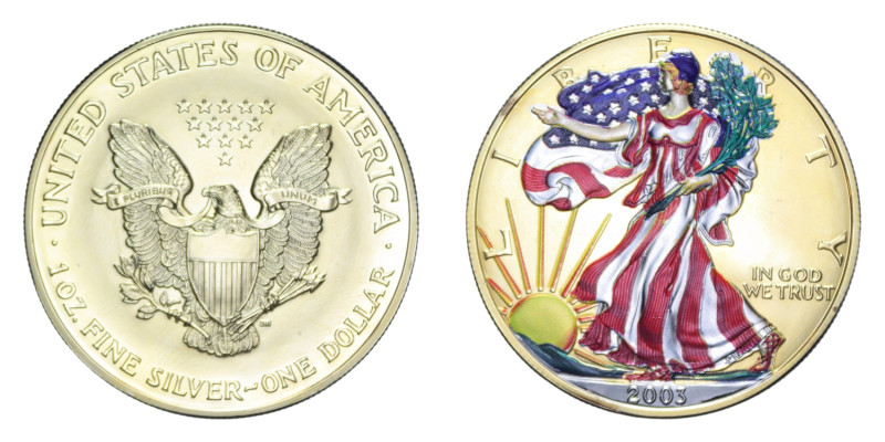 STATI UNITI DOLLARO 2003 ONCIA LIBERTY AG. 31,54 GR. FDC (COLORATA)