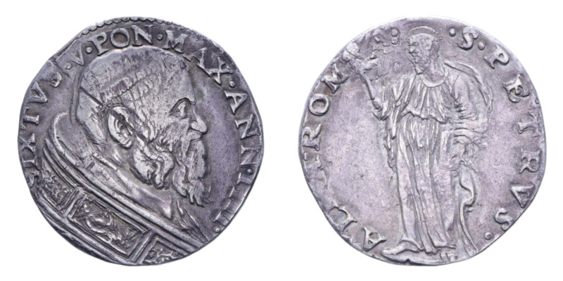 ROMA SISTO V (1585-1590) TESTONE R AG. 8,03 GR. BB+