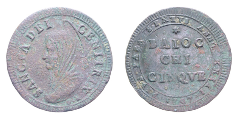 ROMA PIO VI (1775-1799) 5 BAIOCCHI 1797 MADONNINA CU. 15,61 GR. BB