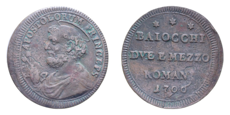 ROMA PIO VI (1775-1799) 2 E MEZZO BAIOCCHI 1796 SAMPIETRINO CU. 15,69 GR. BB+