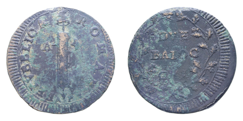 PRIMA REPUBBLICA ROMANA ANCONA (1798-1799) 2 BAIOCCHI S. DATA R CU. 17,20 GR. MB...