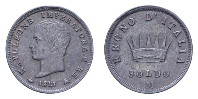 NAPOLEONE I RE D'ITALIA (1805-1814) SOLDO 1813 MILANO CU. 9,97 GR. BB+