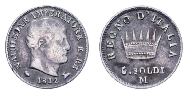 NAPOLEONE I RE D'ITALIA (1805-1814) 5 SOLDI 1812 MILANO AG. 1,21 GR. BB