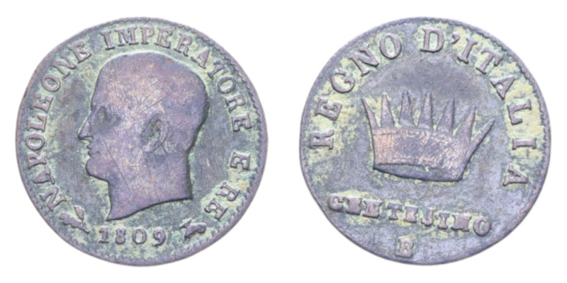 NAPOLEONE I RE D'ITALIA (1805-1814) 1 CENT. 1809 BOLOGNA NC CU. 1,93 GR. qBB