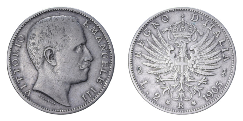 VITT. EMANUELE III (1900-1943) 2 LIRE 1905 AQUILA SABAUDA AG. 9,95 GR. BB