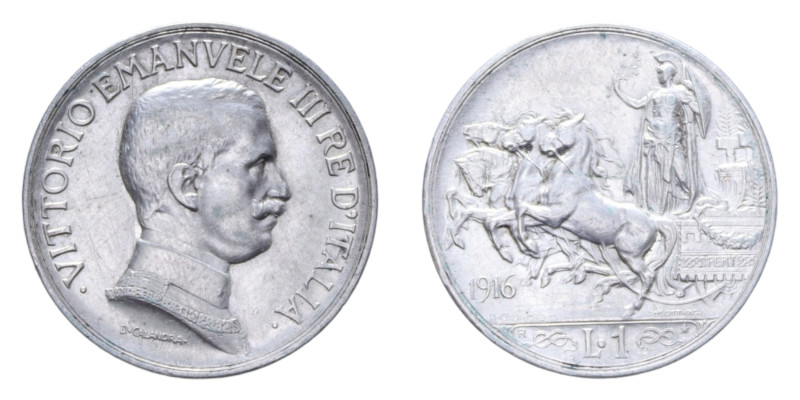 VITT. EMANUELE III (1900-1943) 1 LIRA 1916 QUADRIGA BRIOSA R AG. 5,01 GR. BB-SPL...