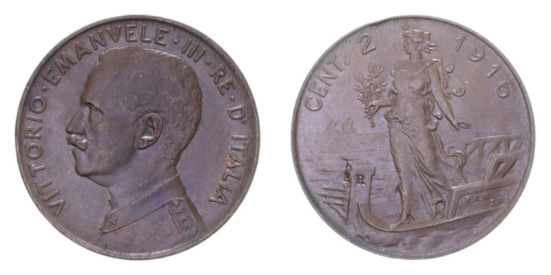 VITT. EMANUELE III (1900-1943) 2 CENT. 1916 ITALIA SU PRORA CU. 1,95 GR. qFDC