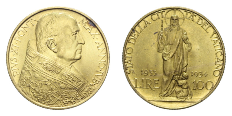 PIO XI (1929-1938) 100 LIRE 1933-1934 GIUBILEO AU. 8,78 GR. FDC