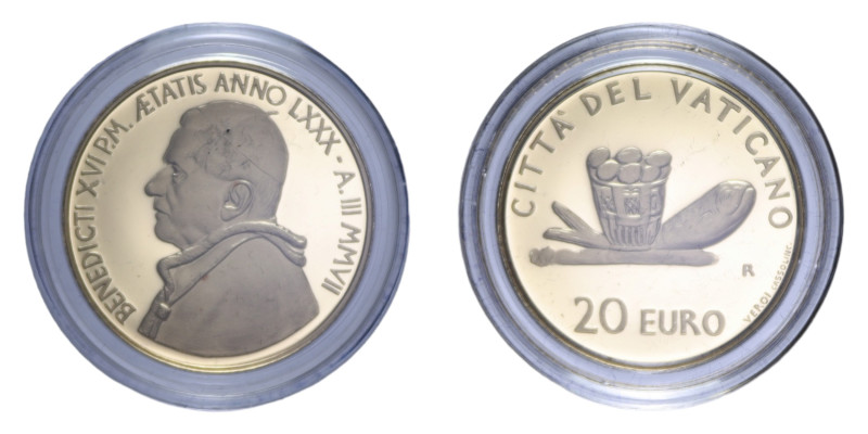 BENEDETTO XVI (2005-2013) 20 EURO 2007 L'EUCARESTIA AU. 6 GR. IN COFANETTO PROOF