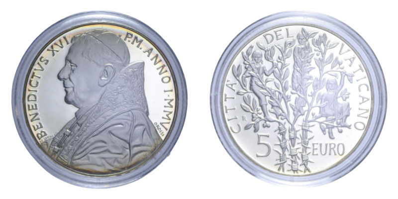 BENEDETTO XVI (2005-2013) 5 EURO 2005 ANNIVERSARIO FINE SECONDA GUERRA MONDIALE ...