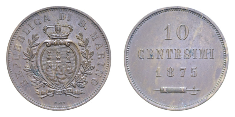 VECCHIA MONETAZIONE (1864-1938) 10 CENT. 1875 ROMA CU. 10,20 GR. SPL