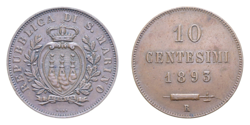 VECCHIA MONETAZIONE (1864-1938) 10 CENT. 1893 ROMA CU. 9,94 GR. qSPL