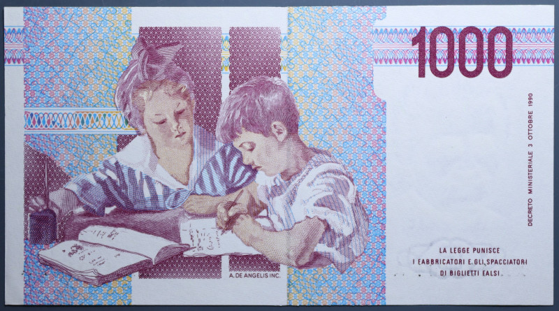 REPUBBLICA ITALIANA 1000 LIRE 1990 MONTESSORI SERIE SOSTITUTIVA XA-A R FDS