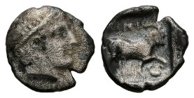Thrace, Ainos. AR Diobol, 1.09 g 11.84 mm. Circa 408-406 BC.