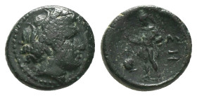 Thrace, Sestos. Ae, 5.60 g 16.93 mm. Early 3rd century BC.
Obv: Head of Persephone right, wearing grain wreath.
Rev: ΣΗ. Hermes standing left, holding...