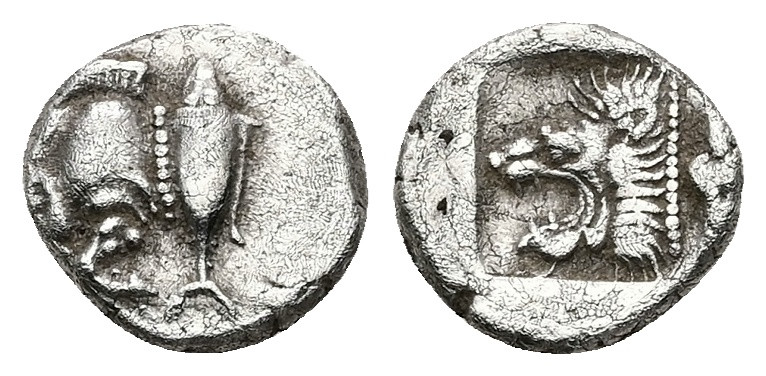 Mysia, Kyzikos. AR Diobol, 1.21 g 11.26 mm. 5th century BC.