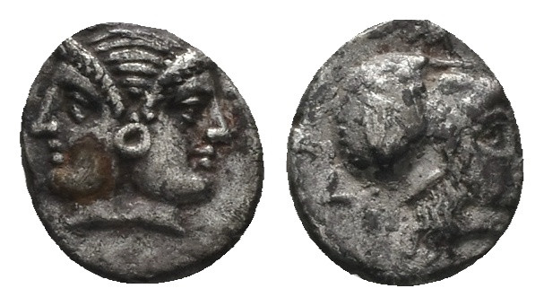 Mysia, Lampsakos. AR Diobol, 1.19 g 12.09 mm. 4th-3rd centuries BC.