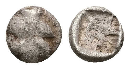 Caria, Rhodos. Kamiros. AR Hemiobol, 0.50 g 7.27 mm. Circa 550-500 BC.
Obv: Fig ...