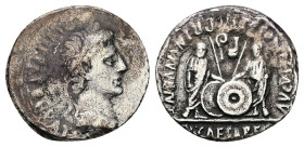 Augustus, 27 BC-AD 14. AR, Denarius. 3.12 g. 19.44 mm. Lugdunum.