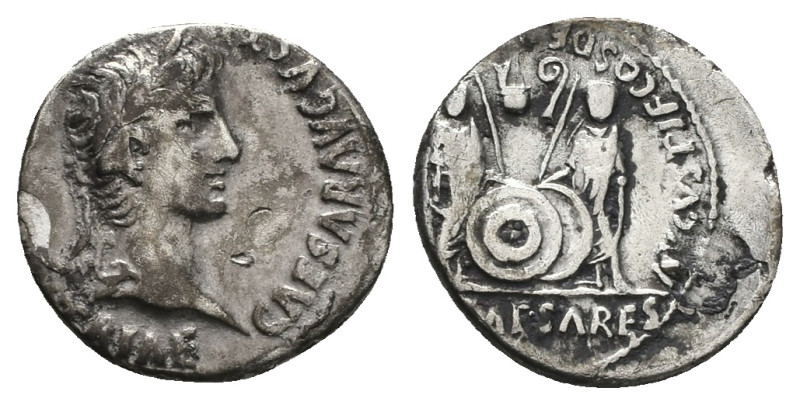 Augustus, 27 BC-AD 14. AR, Denarius. 3.46 g. 19.33 mm. Lugdunum.