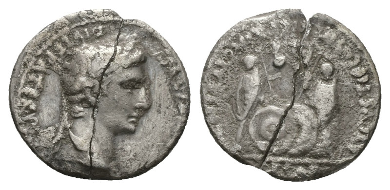 Augustus, 27 BC-AD 14. AR, Denarius. 3.41 g. 18.97 mm. Lugdunum.