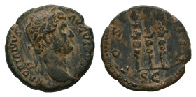 Hadrian, AD 117-138. AE, Quadrans. 3.11 g. 17.43 mm. Rome.