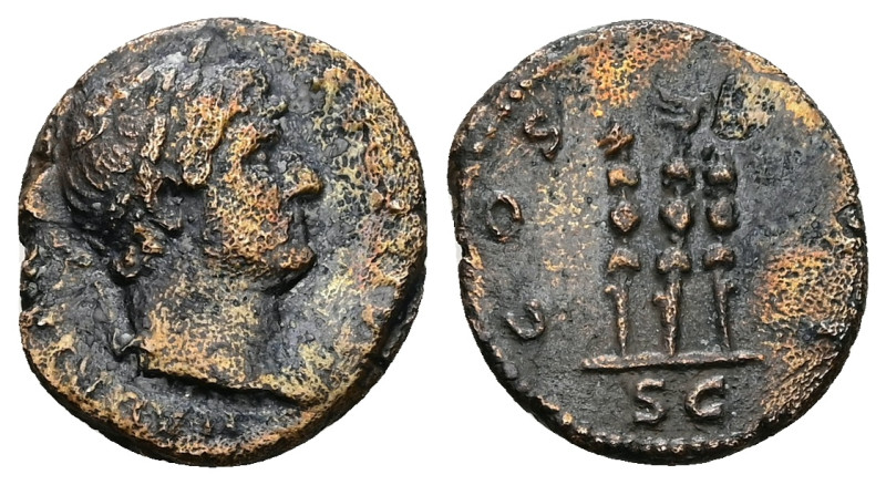 Hadrian, AD 117-138. AE, Quadrans. 3.21 g. 18.05 mm. Rome.