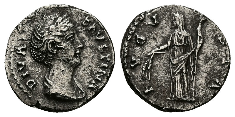 Diva Faustina, Died AD 140/1. AR, Denarius. 3.07 g. 17.68 mm. Rome.