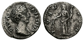 Diva Faustina, Died AD 140/1. AR, Denarius. 3.07 g. 17.68 mm. Rome.