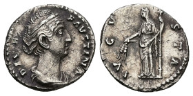 Diva Faustina, Died AD 140/1. AR, Denarius. 2.67 g. 18.00 mm. Rome.