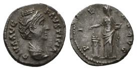 Diva Faustina, Died AD 140/1. AR, Denarius. 3.12 g. 18.12 mm. Rome.