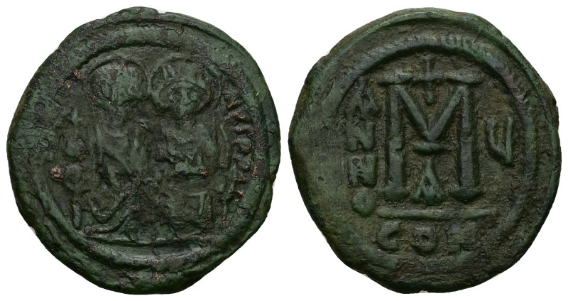 Justin II and Sophia, AD 565-578. AE, Follis. 13.25 g. 31.73 mm. Constantinople.