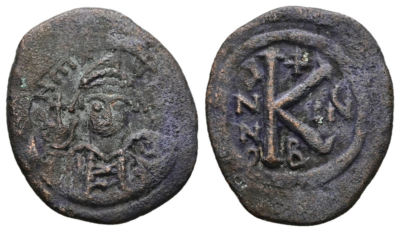 Maurice Tiberius, AD 582-602. AE, Half Follis. 4.96 g. 25.77 mm. Constantinople.