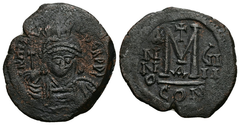 Maurice Tiberius, AD 582-602. AE, Follis. 10.80 g. 31.07 mm. Constantinople.