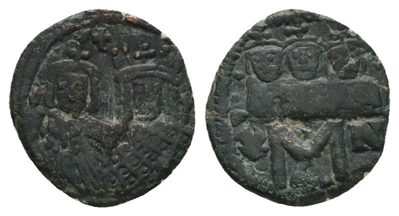 Constantine VI, Irene, AD 780-797. AE, Follis. 3.08 g. 20.26 mm. Constantinople.