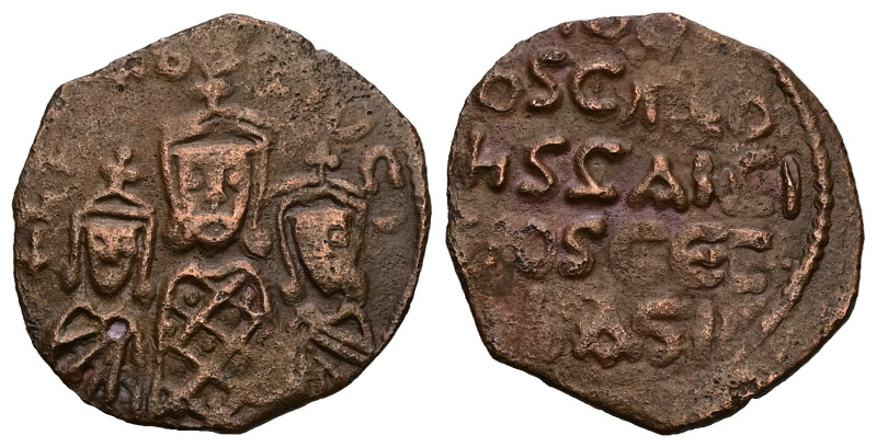 Basil I the Macedonian with Constantine and Leo VI. AD 867-886. AE, Follis. 3.78...