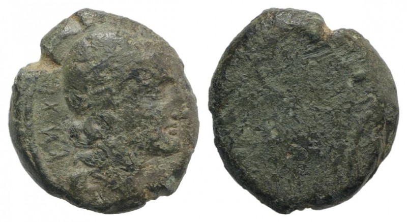 Etruria, Vetulonia, c. 3rd century BC. Æ Semuncia (17mm, 5.03g). Male head r., w...