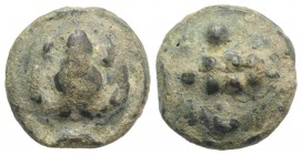 Northern Apulia, Luceria, c. 217-212 BC. Cast Æ Uncia (22mm, 13.74g). Frog. R/ Corn-ear; in field, pellet. Vecchi, ICC 349; HNItaly 677e; SNG ANS -. G...