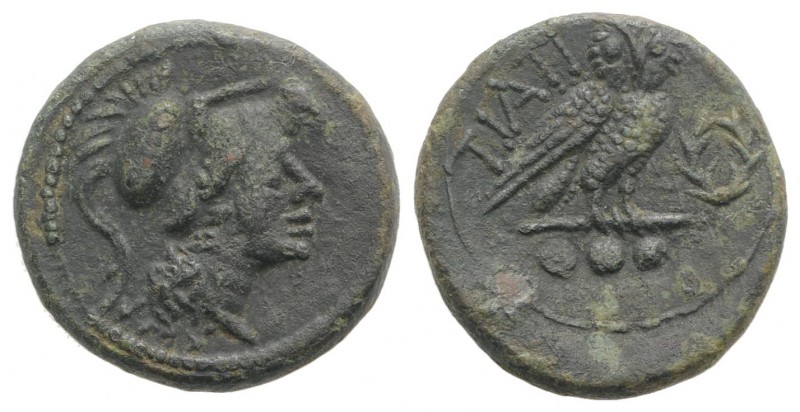 Northern Apulia, Teate, c. 225-200 BC. Æ Teruncius (21mm, 7.01g, 3h). Helmeted h...
