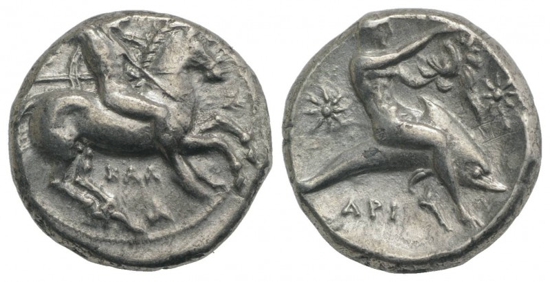 Southern Apulia, Tarentum, c. 333-331/0 BC. AR Nomos (20mm, 7.75g, 9h). Warror, ...