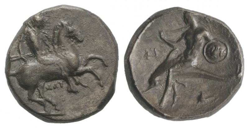 Southern Apulia, Tarentum, c. 302-290 BC. AR Nomos (20.5mm, 8.00g, 7h). Warrior,...