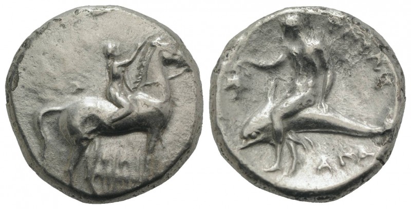 Southern Apulia, Tarentum, c. 302-280 BC. AR Nomos (21mm, 7.70g, 12h). Youth on ...