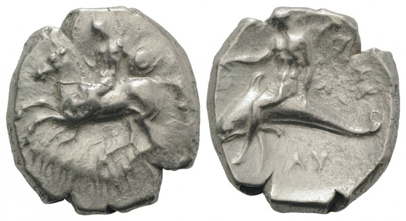 Southern Apulia, Tarentum, c. 302-280 BC. AR Nomos (22mm, 7.75g, 6h). Nude youth...