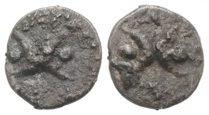 Southern Apulia, Tarentum, c. 280-228 BC. AR Hemiobol (6mm, 0.23g). Two crescent...