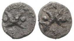 Southern Apulia, Tarentum, c. 280-228 BC. AR Hemiobol (6mm, 0.23g). Two crescents back-to-back; four pellets around. R/ Two crescents back-to-back; tw...