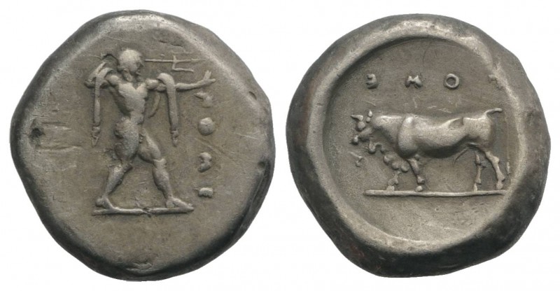 Northern Lucania, Poseidonia, c. 470-445 BC. AR Stater (19mm, 8.12g, 7h). Poseid...