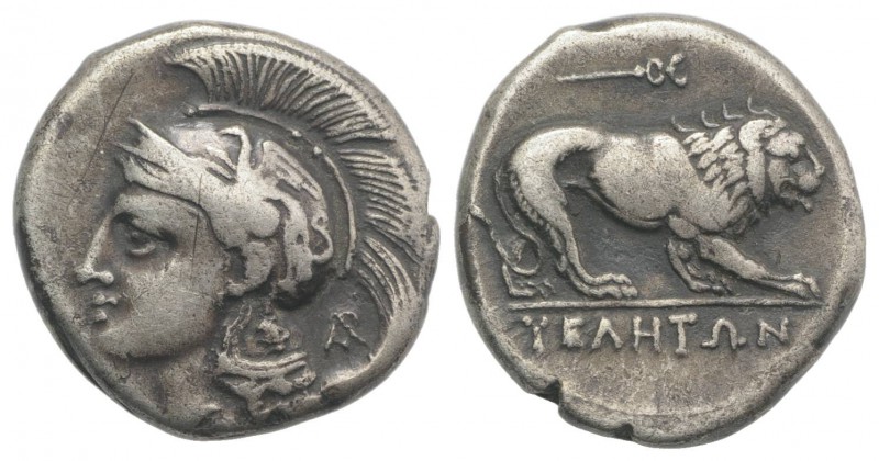Northern Lucania, Velia, c. 280 BC. AR Didrachm (20mm, 7.35g, 3h). Helmeted head...
