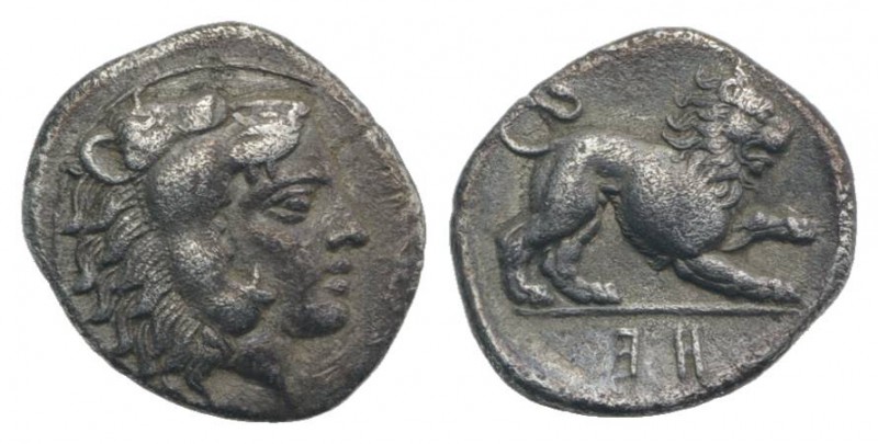 Southern Lucania, Herakleia, c. 432-420 BC. AR Diobol (12mm, 1.12g, 12h). Head o...