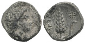 Southern Lucania, Metapontion, c. 330-290 BC. AR Stater (20mm, 7.37g, 12h). Wreathed head of Demeter r., wearing triple-pendant earring and necklace. ...